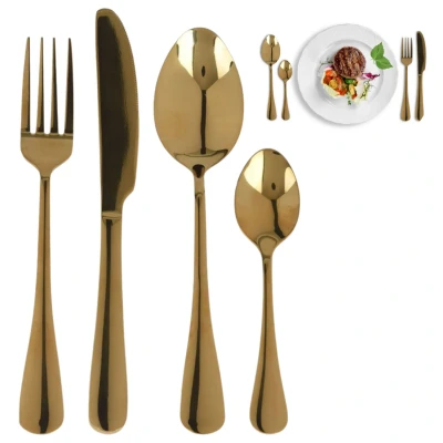 Afbeelding van Cheqo® Luxe Gouden Bestekset RVS Mirror Polish Goud 16 Delig Bestek Lepels Messen Vorken Voor 4 Personen