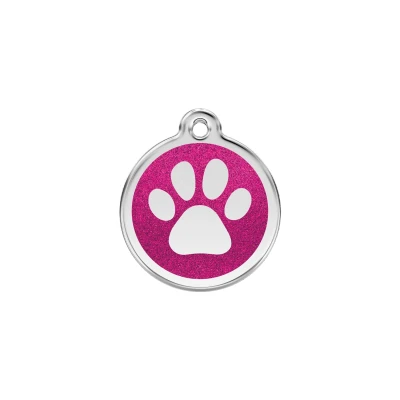 Afbeelding van Paw Print Hot Pink glitter hondenpenning small/klein dia. 2 cm RedDingo