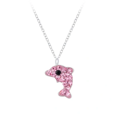 Afbeelding van JoyS Zilveren roze dolfijn hanger met ketting 36 cm + 5 kristal