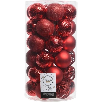 Afbeelding van 37x stuks kunststof kerstballen rood 6 cm inclusief kerstbalhaakjes Kerstbal