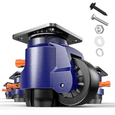 Afbeelding van KOSTANZO Premium nivelleringsrol, heavy duty wiel met ratelgreep, draagvermogen per rol, 750 kg, totale hoogte 121 128 mm, industriële wielen voor werkbank, zware meubels