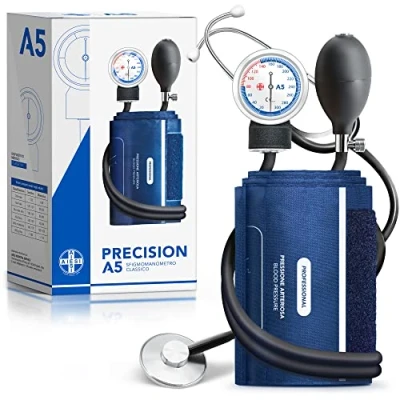 Afbeelding van AIESI® Professionele Bloeddrukmeter Handmatige aneroïde klassiek model voor volwassenen met platte stethoscoop PRECISION A5, Garantie 24 maanden