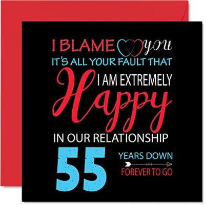 Afbeelding van Grappige smaragdgroene verjaardagskaart voor echtgenoot vrouw Your Fault I&#039;m Extremely Happy 55th Wedding Anniversary Card Partner, 145 mm x wenskaarten vijfenvijftigste
