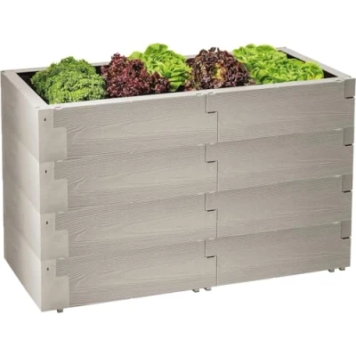 Afbeelding van JUWEL Verhoogd bloembed Timber 20470 Set van 4 (24 bouwstenen, kruidenbed inhoud 480 l, in houtlook, bloembedsysteem met hoge warmte isolatie, afmetingen 130x60 cm, hoogte 60 groentebed)