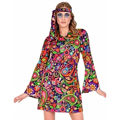 Afbeelding van Widmann Hippie Kostuum Hippe Tante Anja Jaren 70 Vrouw Multicolor Large Carnavalskleding Verkleedkleding