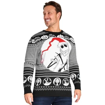 Afbeelding van Disney Kersttrui voor heren, ronde hals met lange mouwen, warme, gezellige kersttrui, cadeau mannen, Zwart/Multi Jack, L