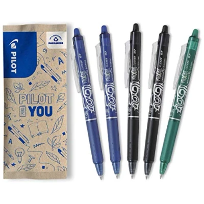 Afbeelding van PILOT FriXion Clicker, uitwisbare rollerbalpen, set van 5 (blauw, zwart, groen)
