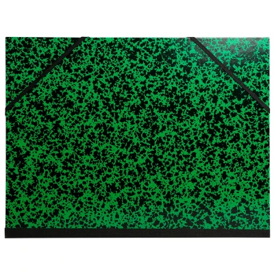 Afbeelding van Exacompta 541100E Tekenmap Annonay voor DIN A4+ met elastieksluiting. Van extra sterk karton 3 cm rugbreedte zwart groen gemarmerd, ideaal transport en bewaren