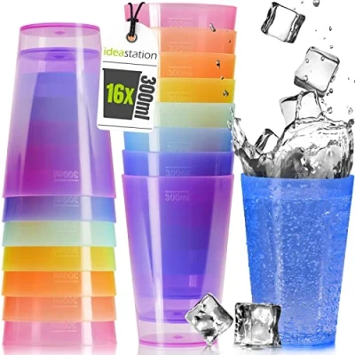 Afbeelding van idea station plastic bekers herbruikbaar 16 x 300 ml kleur feestbekers