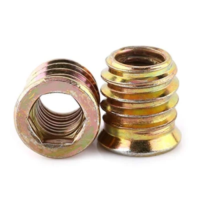 Afbeelding van 20st verzinkt koolstofstaal schroef in moer, zeskant aandrijving schroefdraad insert moeren voor houten meubels(M8*15mm)