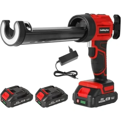 Afbeelding van Accu kitspuit, 21 V, elektrische cartridgepers, accu, 2000 mAh, met 4 snelheden en ledlicht, elektrisch voor 300 ml cartridges, afdichten, verzegelen (2 x accu)