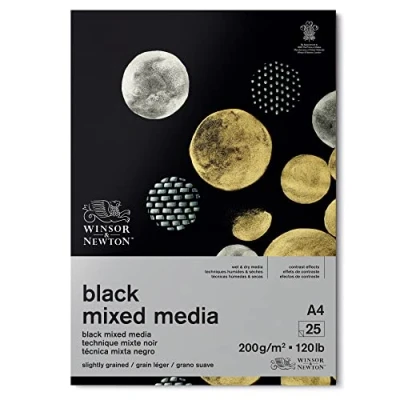 Afbeelding van Winsor &amp; Newton 6694008 Mixed Media gekleurd papier in blok, 25 vellen zwart zwaar van 200 g/m², 100% zuurvrij, archiveringskwaliteit, geschikt voor natte en droge schildertechnieken DIN A4