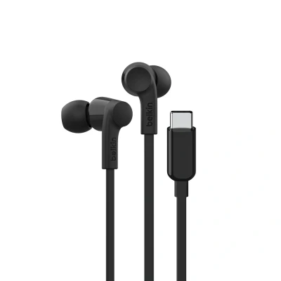 Afbeelding van Belkin SoundForm oortjes met draad, in ear oordopjes microfoon en USB C connector Voor onder meer iPhone 15, iPad Mini, Galaxy S24 Android (USB koptelefoon) Zwart