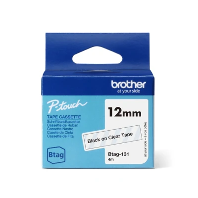 Afbeelding van Brother Original Btag 131 Labeltape, 12 mm breed, 4 m lang, zwart/transparant