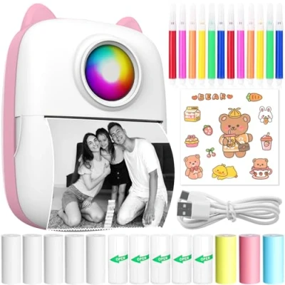 Afbeelding van CYJJYZ Miniprinter Draagbare thermische printer Draadloze Bluetooth mini fotoprinter Smartphone zakprinter Mobiele Compatibel met iOS en Android voor notities, foto&#039;s dagboek (roze)