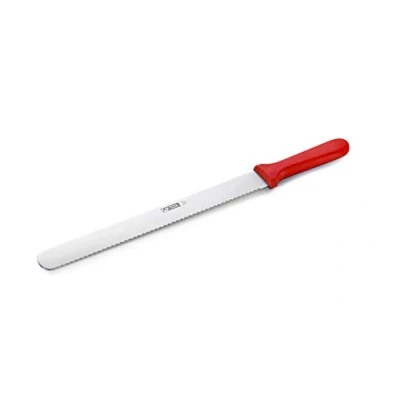 Afbeelding van thermohauser Bakkersmes (staal, roestvrij), eenzijdig gekarteld, met rode kunststof handgreep, lemmet 31 cm