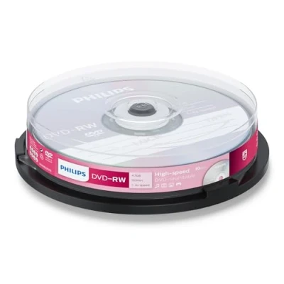 Afbeelding van DVD RW 4,7 GB PHILIPS 4x Speed Cakebox 10 stuks