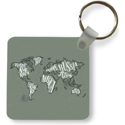 Afbeelding van Sleutelhanger Uitdeelcadeautjes Wereldkaart Grijs Wit Letters Plastic
