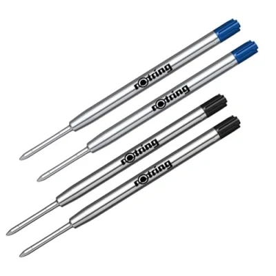 Afbeelding van Rotring Tikky Pen navulling zwart (M) en blauw Pack van 4