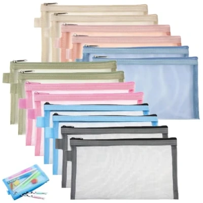 Afbeelding van SAIJIAN Etui met ritssluiting, 14 stuks, pennenzak, opbergtas voor schrijfwaren, cosmetica, kantoorbenodigdheden, 7 kleuren, kleur, mapje