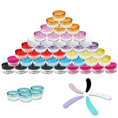 Afbeelding van potjes 50 stuks, kleine glazen met kleurrijk deksel, 5 g, ml, mini crèmepotje leeg, reizen, potjes, monstercontainer, voor lipgloss, cosmetica, zalven, nailart, ​lippenbalsem