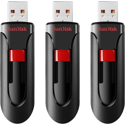 Afbeelding van SanDisk Cruzer Glide USB Flashdrive 32 GB Pak van 3 (Ontwerp Met Intrekbare Connector, Snelle Bestandsoverdracht Via Slepen En Neerzetten, SecureAccess Software)