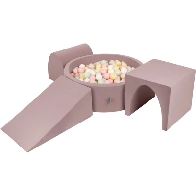 Afbeelding van KiddyMoon Schuimspeelplaats Met Rond Ballenbad (200 Ballen) Ballenbakken Voor Baby&#039;s Speelbad Hindernisbanen, Erika: Pastel Beige/Pastel Geel/Wit/Munt/Poeder Roze