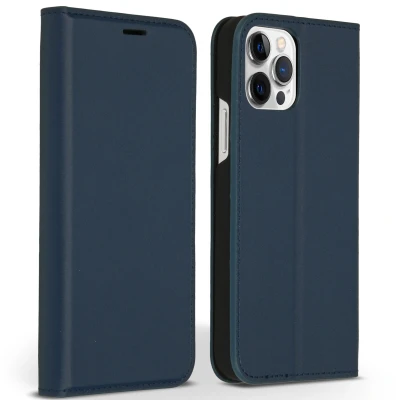 Afbeelding van Apple iPhone 12 Pro Hoesje Echt leder Accezz Bookcase Donkerblauw Telefoonhoesje