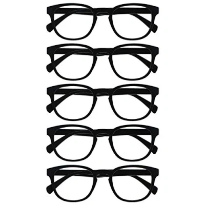 Afbeelding van Opulize Pop 5 Stuks Retro Ronde Glad Mat Zwart Mannen Vrouwen Leesbril Scharnieren Met Veer RRRRR2 1 +1,50