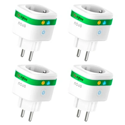 Afbeelding van NOUS A7Z ZigBee Smart Socket met Energiemonitoring, 16A, App en Stembediening, Timer Schema&#039;s, Compatibel Alexa, Google Home, Home Assistant, Tuya, Vereist Hub, Pack of 4