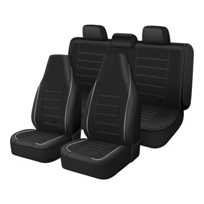 Afbeelding van Zwarte universele autostoelhoes van kunstleer, set autostoelhoezen, accessoires voor het interieur auto‘s, vrachtwagens, bestelwagens, SUV‘s, grijs