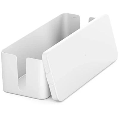 Afbeelding van deleyCON Kabelmanagement Box Kabel Organiser 40,5cm x 15,3cm 13cm Robuust Plastic 2 Zijopeningen voor Kabeldoorvoer Bescherming en Veiligheid Wit