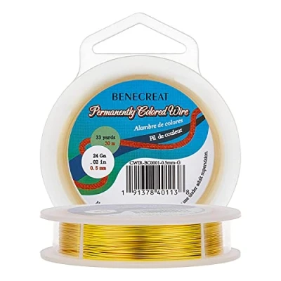 Afbeelding van BENECREAT 0,5 mm aanslagbestendige goudkleurige draad, 30 m, koperdraad voor het maken van sieraden
