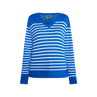 Afbeelding van DREIMASTER Maritim Dames Gebreide Trui XL / Koninklijk Blauw Wit 80% Viscose 20% Polyamide