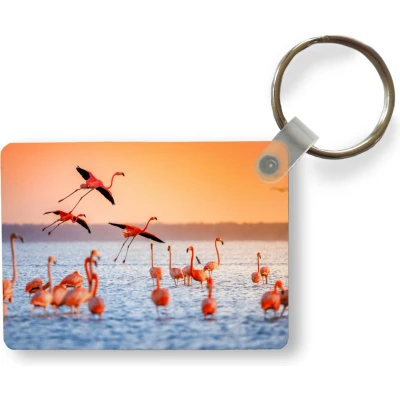 Afbeelding van Sleutelhanger Vogel Flamingo Water Zonsondergang Roze Uitdeelcadeautjes Plastic