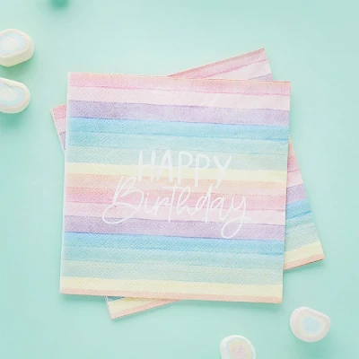 Afbeelding van Regenboog &#039;Happy Birthday&#039; 16 stuks