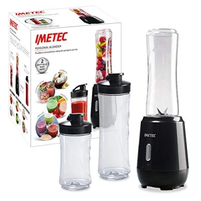 Afbeelding van Imetec Personal en Sport Blender PB 100 Mini mixer met 2 take away flessen van BPA vrij Tritan, 4 messen roestvrij staal, motor 22.000 omw/min, luchtdichte deksels