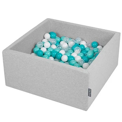 Afbeelding van KiddyMoon Schuim Ballenbak Voor Kinderen Met Ballen Ø 7 Cm Gemaakt In EU, Lichtgrijs:Licht Turkoois Wit Transparant Turkoois,90X40cm/200
