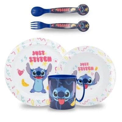 Afbeelding van Sorrisini Herbruikbaar servies, Ontbijtset voor kinderen, Kinderservies plastic, kinderserviesset, baby serviesset, kinderbestek, kinderserviesset inclusief kinderborden, BPA Free Stitch Lilo