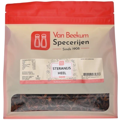 Afbeelding van Van Beekum Specerijen Steranijs Heel 500 gram (hersluitbare stazak)