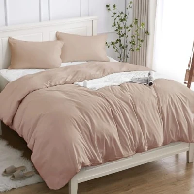Afbeelding van Dekbedovertrek voor eenpersoonsbed, 100% katoen, 140 x 200 cm (1 kussensloop 50 80), beddengoedset van hoogwaardig 150 g/m², Oeko Tex® gecertificeerd, zacht, ademend, hypoallergeen, roze