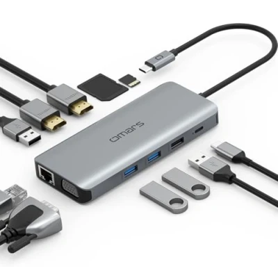 Afbeelding van Omars Docking station, USB C Hub met Triple Display Dual HDMI VGA Station Multiport Adapter 2 4K, Gigabit Ethernet RJ45, PD 100W, 4 USB, SD/TF voor MacBook Pro/Air