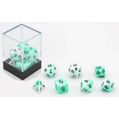 Afbeelding van Dobbelstenen Wit/Mint 7 set Brick