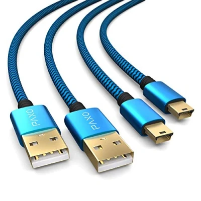 Afbeelding van 2 x 4 m oplaadkabel voor PS3 controller, USB naar mini kabel lang, gevlochten (gevlochten), verguld, blauw/zwart