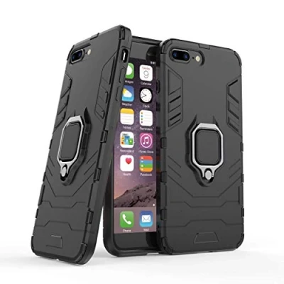 Afbeelding van Compatibel met iPhone 7+, 8+ Hoesje, 360 Graden Ring Standaard Schokbestendige Hoes voor Apple 7 Plus, 8 Plus (Zwart)