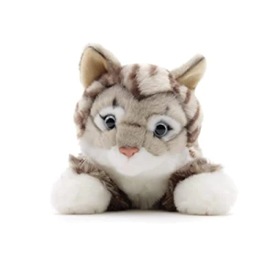 Afbeelding van Uni Toys Kat met getijgerde vacht (grijs), liggend 38 cm (lengte) pluche katje dier, knuffeldier