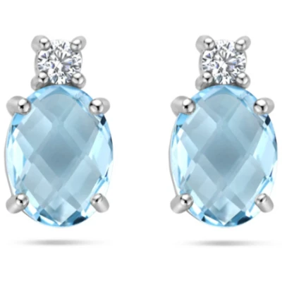 Afbeelding van Zilver Gerhodineerd Oorknoppen Blauw Topaas En Zirkonia 10,5 Mm 1336966
