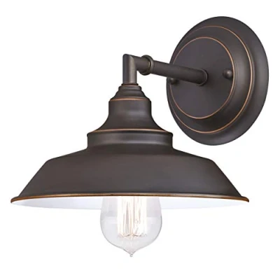 Afbeelding van Westinghouse Lighting 63435 eenvlammige wandlamp Iron Hill voor binnen, uitvoering in geolied brons met accenten