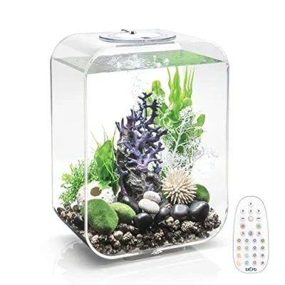 Afbeelding van biOrb Life 15 Acryl liter aquarium met meerkleurige LED verlichting afstandsbediening, moderne compacte tank voor tafelblad of desktop display, transparant