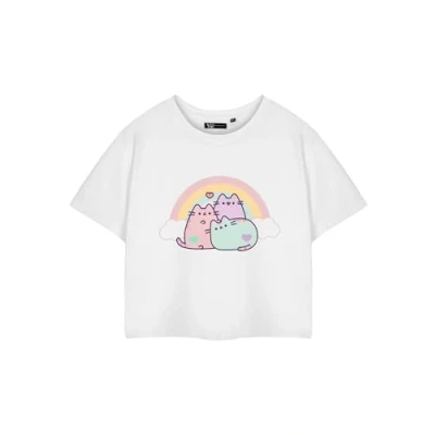 Afbeelding van Pusheen Wit bijgesneden T shirt voor Dames Grafisch met korte mouwen kattentop Stijlvolle Rainbow kleding Leuk cadeau vrouwen en tieners